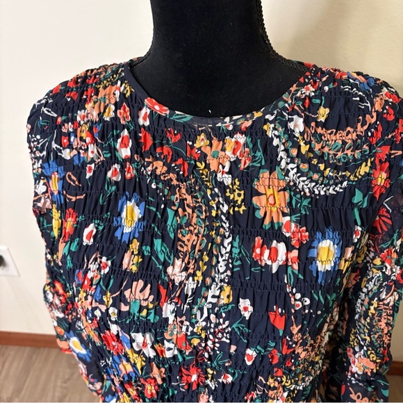 Elegant Floral Print Maxi Dress Bell Sleeve Smocked Bodice Prairie Bump friendly - Picture 4 of 8